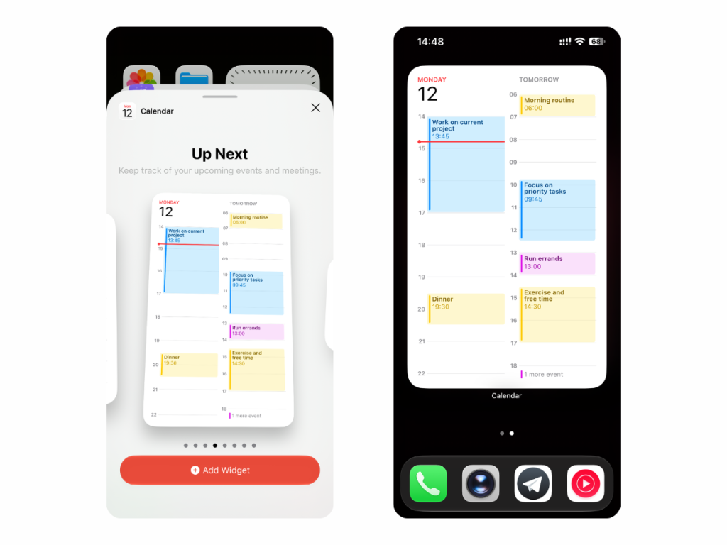 Full-screen Calendar widget in iOS 27